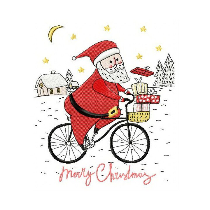 Santa cycling 2 embroidery design - Embroidery Design
