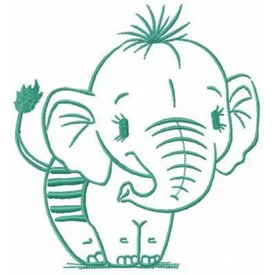 Elephant calf embroidery design preview showing cute young elephant stitching pattern