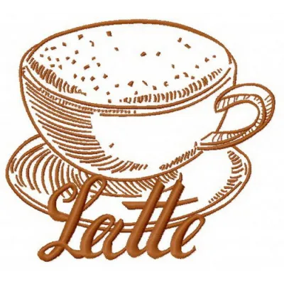 Latte 3 embroidery design preview showing detailed stitching pattern for coffee lovers