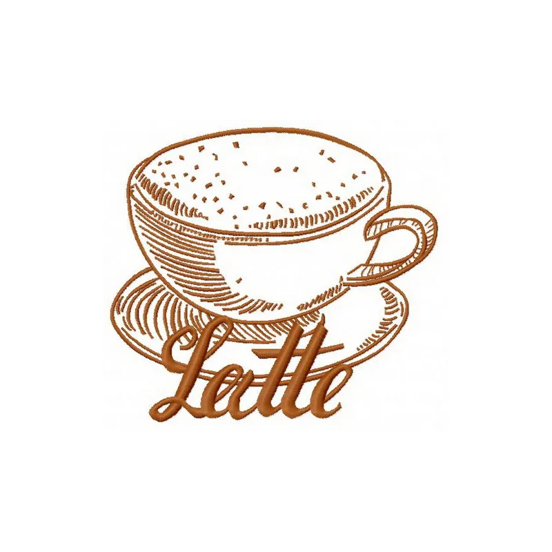 Latte 3 embroidery design preview showing detailed stitching pattern for coffee lovers
