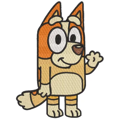 Embroidery design of Bluey Bingo, featuring vibrant colors and playful details, perfect for crafting projects.