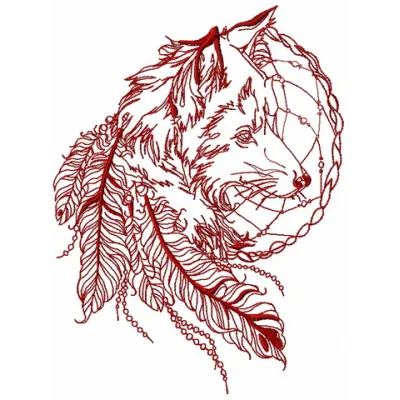 Fox and dreamcatcher embroidery design featuring a detailed fox illustration with ornamental dreamcatcher elements