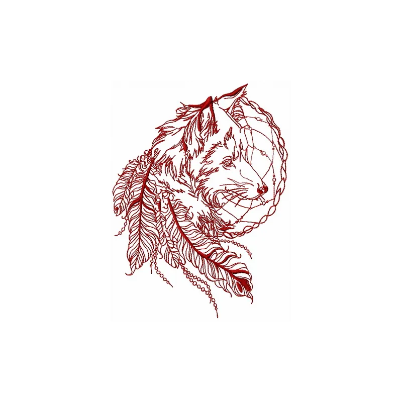 Fox and dreamcatcher embroidery design featuring a detailed fox illustration with ornamental dreamcatcher elements