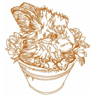 Cute bunny in flowers pot embroidery design - Embroidery Design