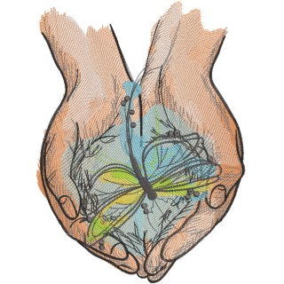 Dragonfly in the palms embroidery design - Embroidery Design