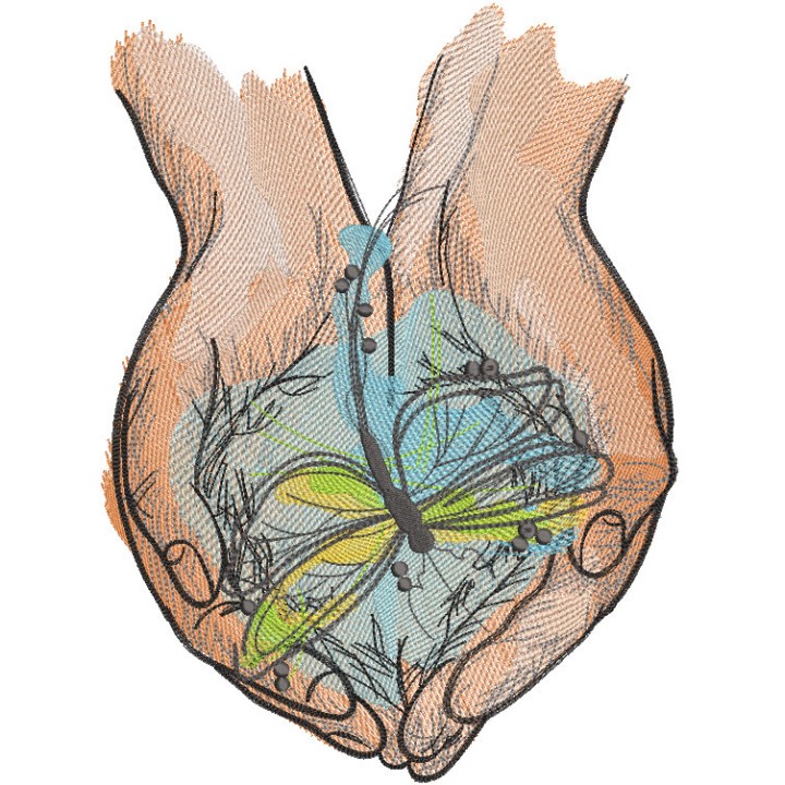 Dragonfly in the palms embroidery design - Embroidery Design