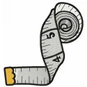 Measuring tape embroidery design with colorful thread stitching on fabric