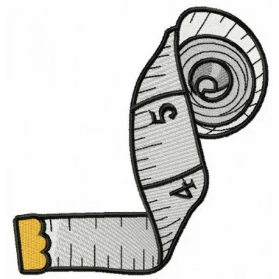 Measuring tape embroidery design with colorful thread stitching on fabric
