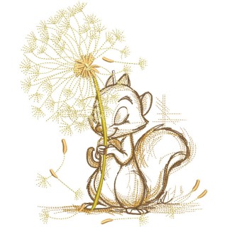 Squirrel with dandelion embroidery design - Embroidery Design