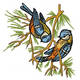 Eurasian blue tits 3 embroidery design - Embroidery Design