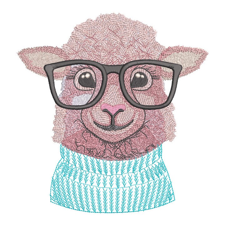 Sheep in glasses and a sweater embroidery design - Embroidery Design