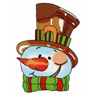 Snowman with brown top hat embroidery design - Embroidery Design
