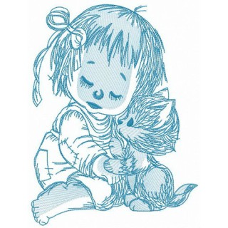 Touching friendship between girl and cat embroidery design - Embroidery Design