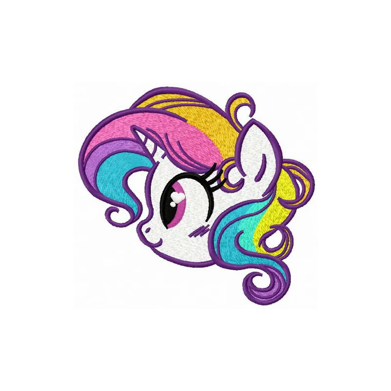 Rainbow curls embroidery design featuring colorful swirling patterns in horse motif