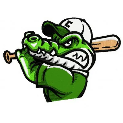 Crocodiles baseball mascot embroidery design featuring fierce reptile character in team colors
