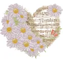 Embroidery design featuring music notes and daisies, perfect for Valentine's Day celebrations.
