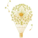 Dandelion hot air balloon embroidery design featuring intricate floral details and vibrant colors.