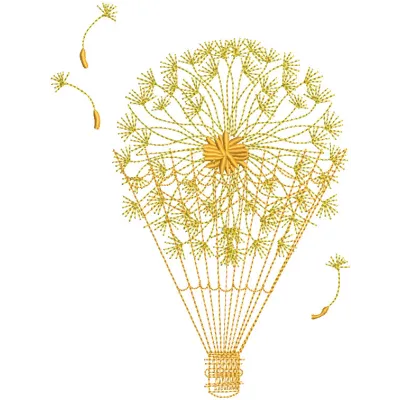 Dandelion hot air balloon embroidery design featuring intricate floral details and vibrant colors.
