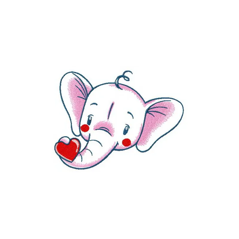 White elephant embroidery design with heart motif - digital stitching pattern