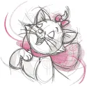 Marie funny sketch embroidery design featuring a playful illustration of the Aristocats character Marie.
