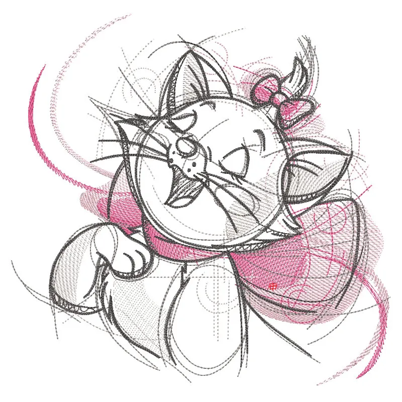 Marie funny sketch embroidery design featuring a playful illustration of the Aristocats character Marie.