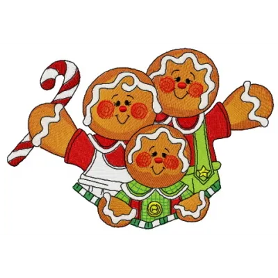 Gingerbread family 2 embroidery design featuring stitched gingerbread figures