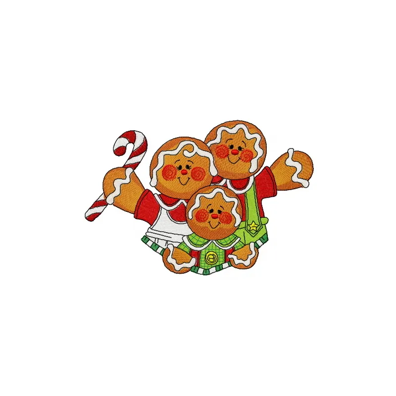 Gingerbread family 2 embroidery design featuring stitched gingerbread figures