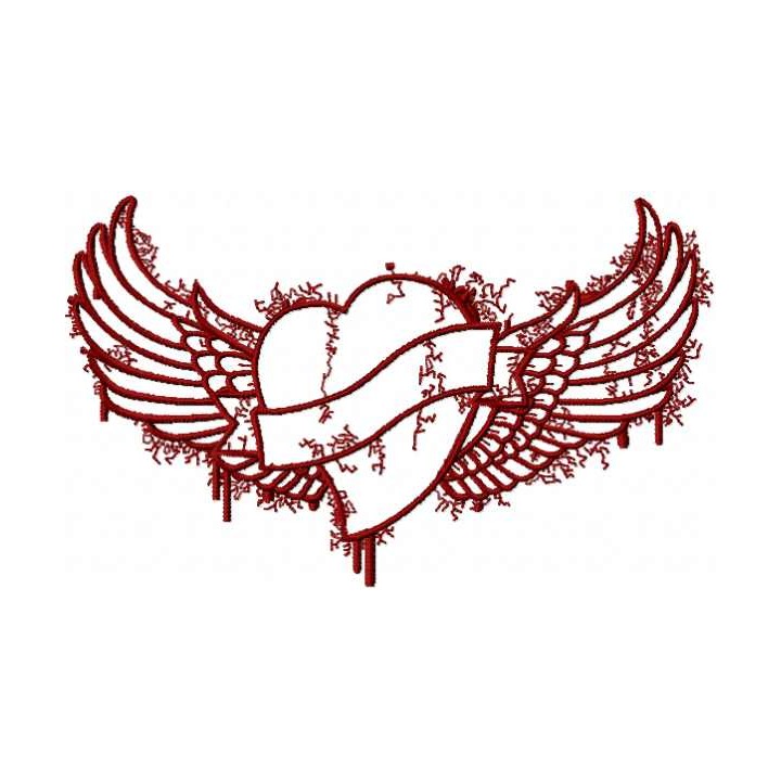 Tribal heart and wings embroidery design - Embroidery Design