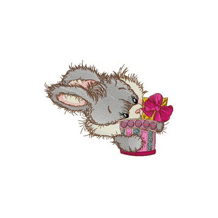 Adorable rabbit with presents embroidery design - Embroidery Design