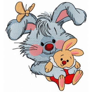 Bunny with toy bunny 4 embroidery design - Embroidery Design