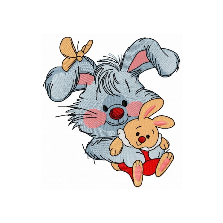 Bunny with toy bunny 4 embroidery design - Embroidery Design