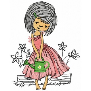 Girl with watering can 2 embroidery design - Embroidery Design