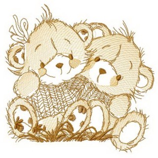 Bears on meadow embroidery design - Embroidery Design