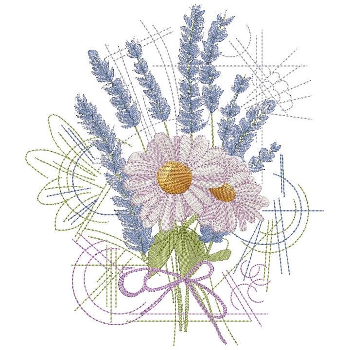 Bouquet of daisies and lavender embroidery design - Embroidery Design