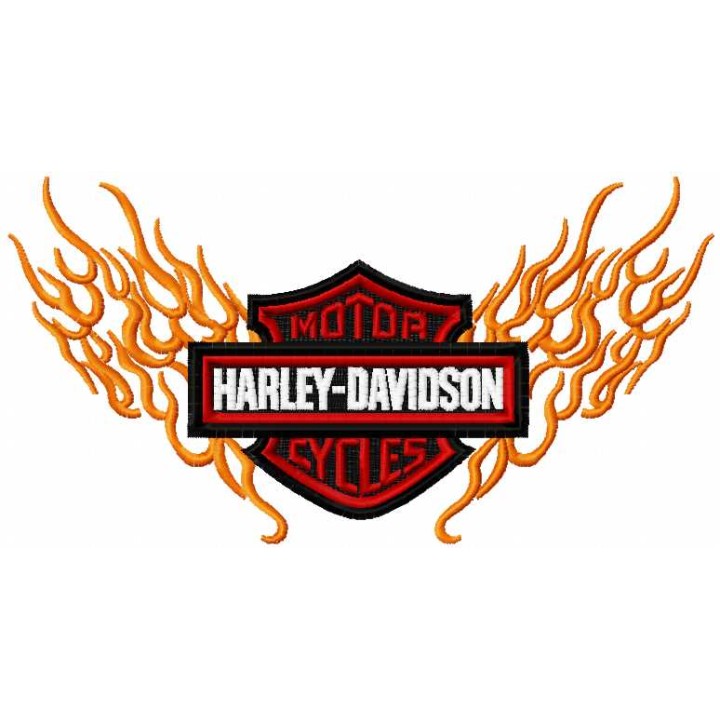 Harley Davidson flamed logo embroidery design - Embroidery Design