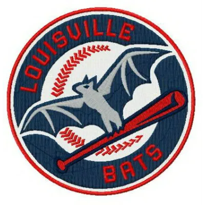 Louisville Bats logo embroidery design preview showing stitched baseball team insignia