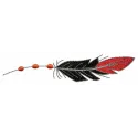 Black and red feather embroidery design preview showing detailed stitching pattern