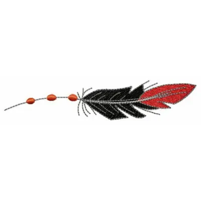 Black and red feather embroidery design preview showing detailed stitching pattern