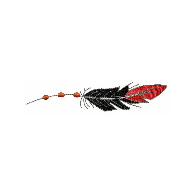 Black and red feather embroidery design preview showing detailed stitching pattern