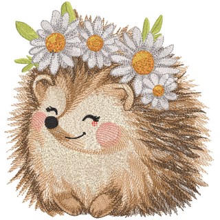 Hedgehog in a wreath of daisies embroidery design - Embroidery Design