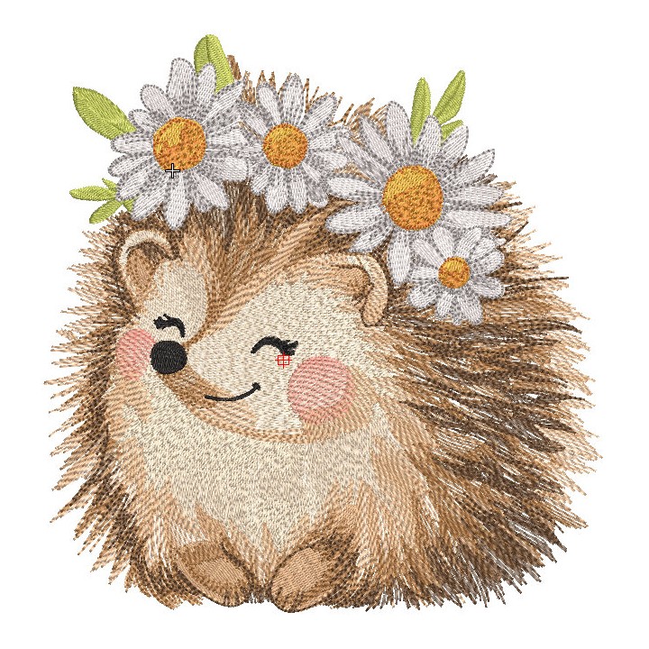 Hedgehog in a wreath of daisies embroidery design - Embroidery Design