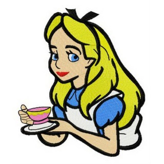 Alice with coffee cup embroidery design - Embroidery Design
