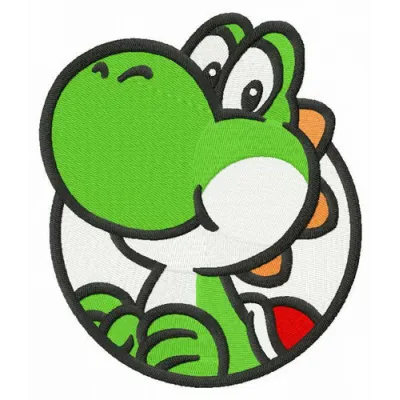 Cute dinosaur Yoshi embroidery design preview showing green stitched character pattern
