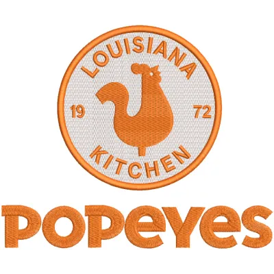 Popeyes Logo embroidery design featuring the iconic chicken brand logo on a white background.