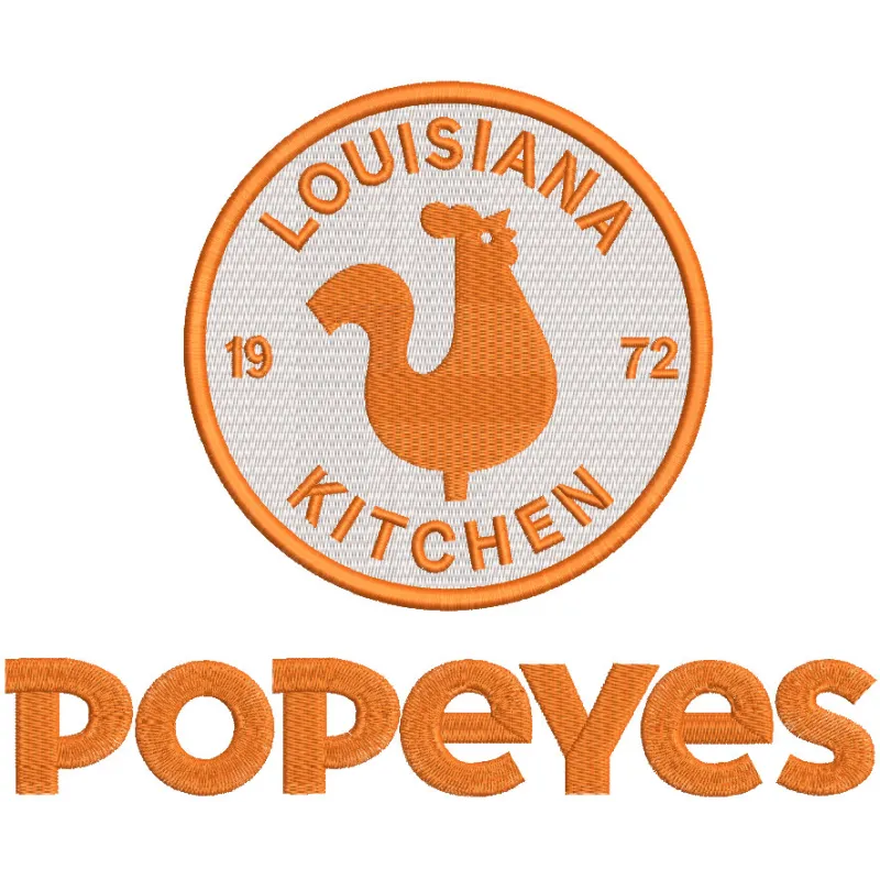 Popeyes Logo embroidery design featuring the iconic chicken brand logo on a white background.