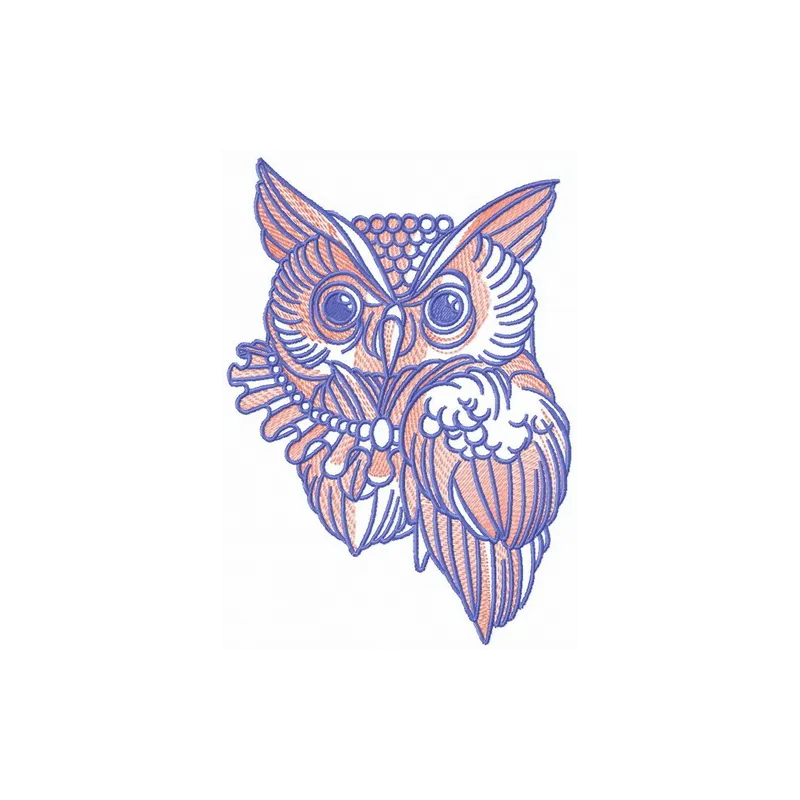 Owl with necklace embroidery design featuring detailed stitching pattern for embroidery machines