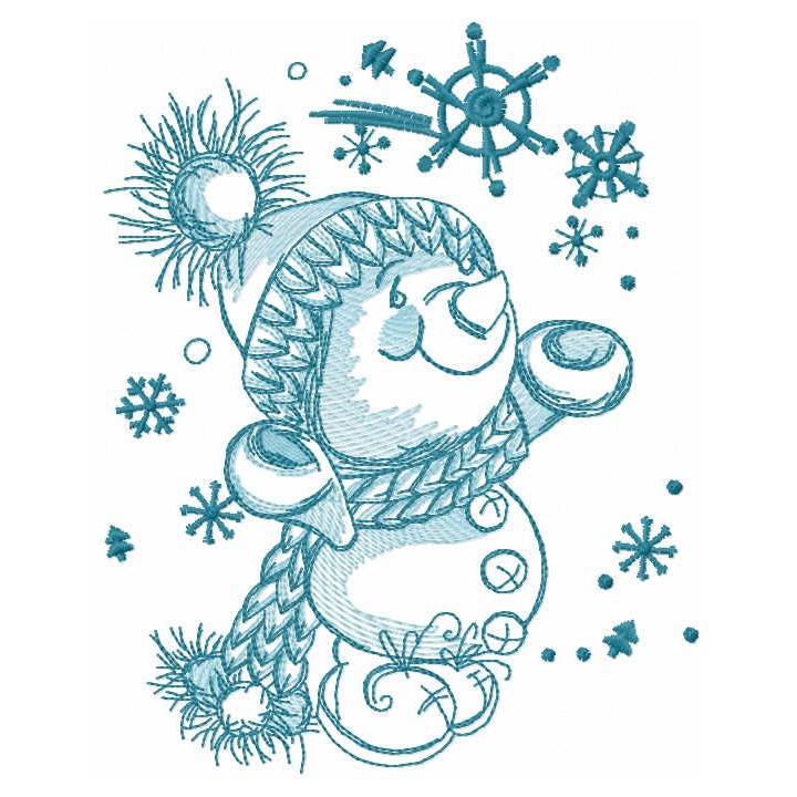Happy snowman sketch embroidery design - Embroidery Design