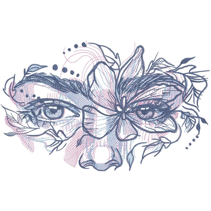 Woman and flowers in her eyes embroidery design