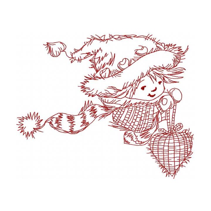 Christmas heart redwork embroidery design - Embroidery Design