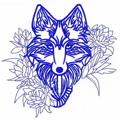 Tribal wolf 5 embroidery design featuring geometric wolf head with intricate tribal patterns